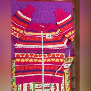 Bright Pink Heart Stripe Sweater by Easel Size L NWT in package